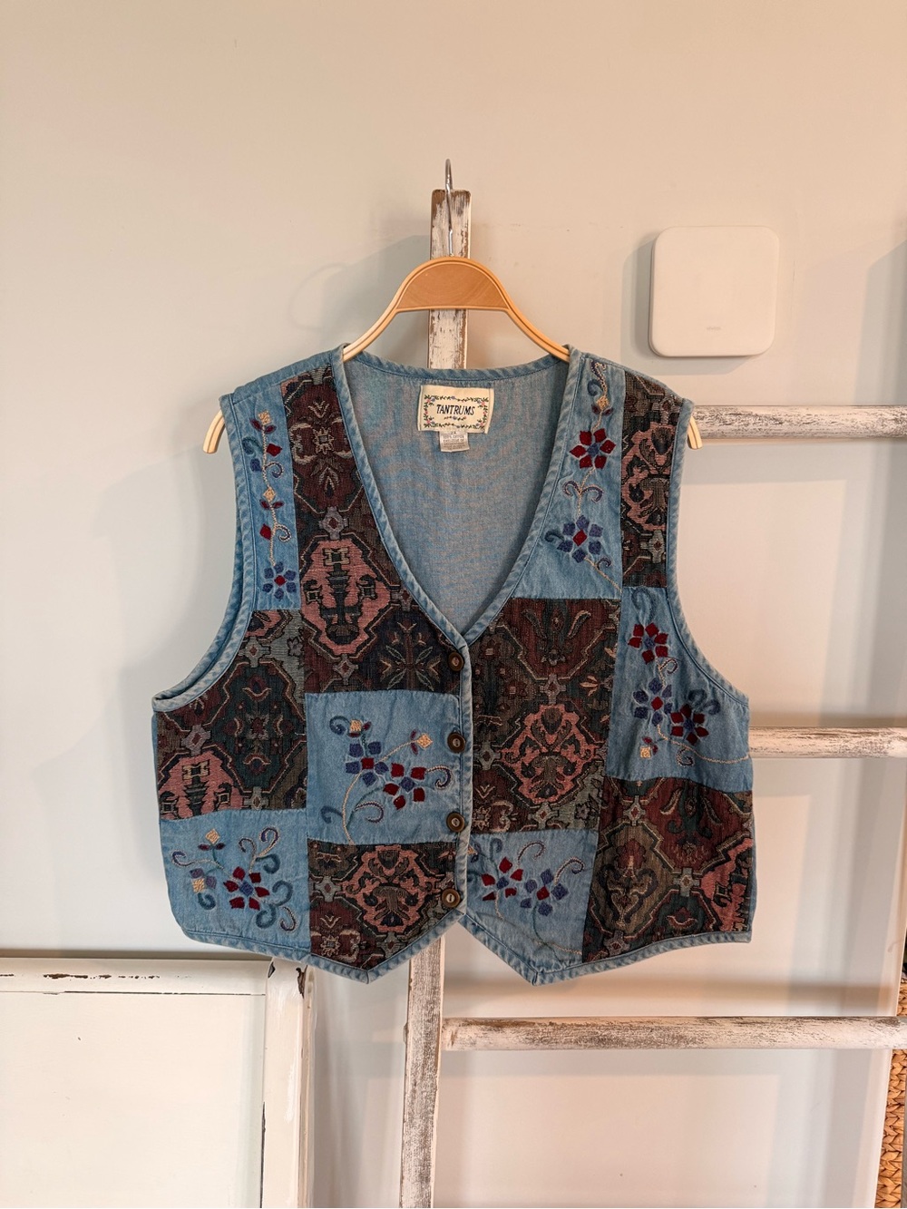TanTrums 1990s Floral Embroidered Vest Patchwork Cottage Grandma Western 2X EUC
